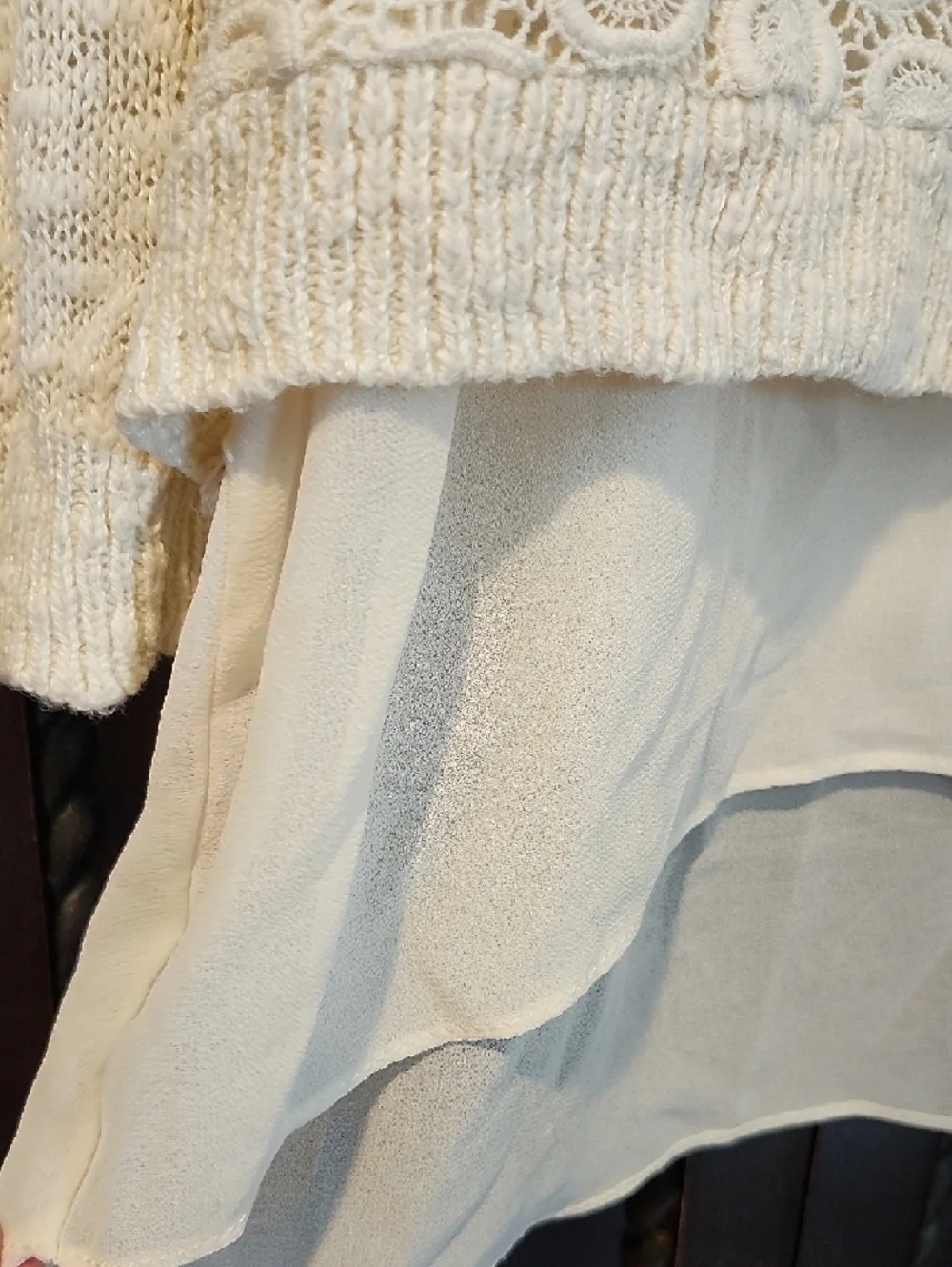 Lucky Brand Cream Layered Crochet Knit Sweater Top - Picture 3 of 8